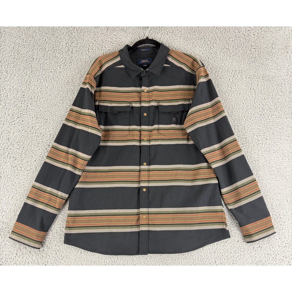 Roark Button Up Shirt Men's Large Black Stripe Wool Blend Classic Fit RW554